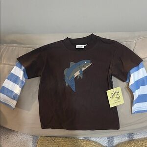New - 2T Kids' Brown Fish top -Luigi Kuds